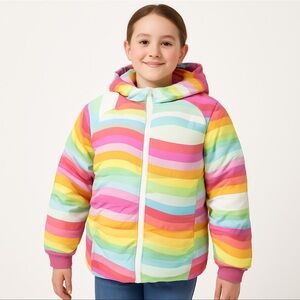 Girls Swiss Tech Rainbow Puffer Jacket XXL (18) Warm Hooded Winter Coat